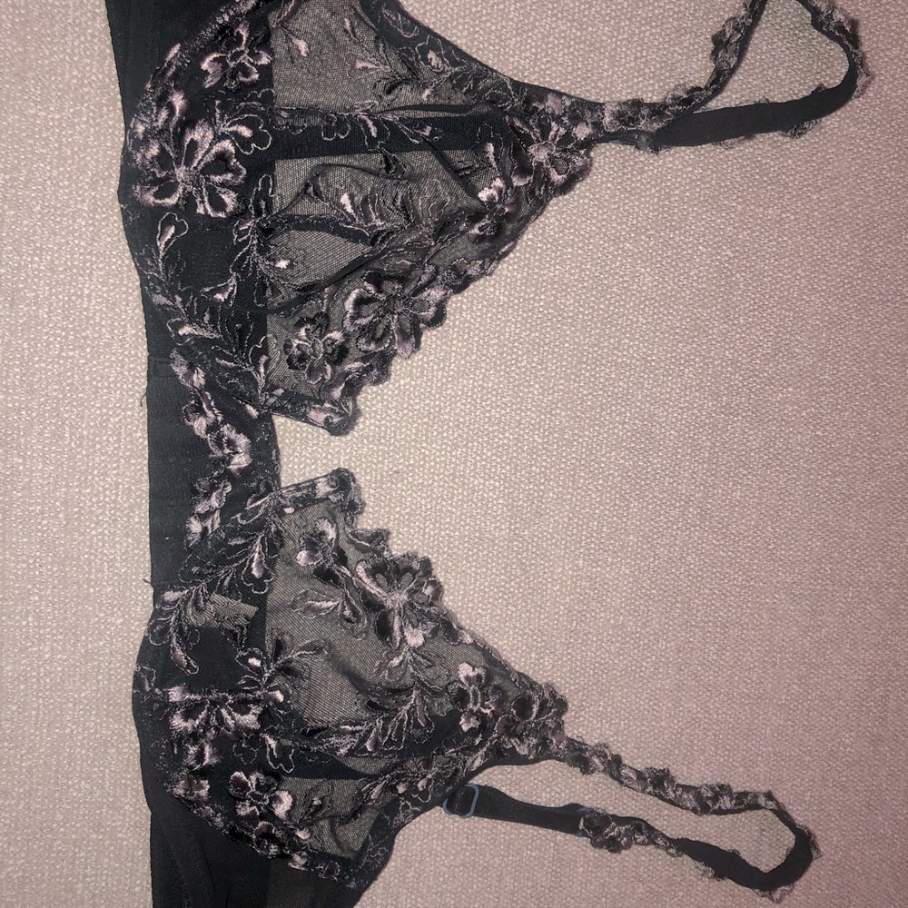 Maliza la perla black lace underwire embroidered bra